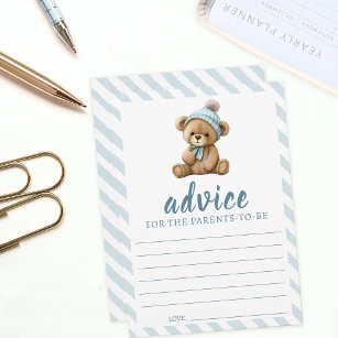Blått nalle-rådgivningskort för babyduschföräldrar rådkort