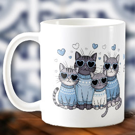 Blått namn för Cute Cat Kattunge Valentine Blue Kaffemugg