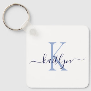 Blått namn initialt monogram nyckelring