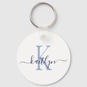 Blått namn initialt monogram nyckelring