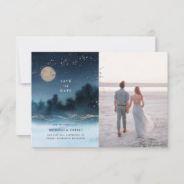 Blått nattlandskap två foto Spara datum Inbjudningar