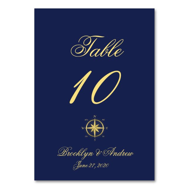 Blått Nautiskt Bröllop-kort Bord-kort Bordsnummer (Framsidan)