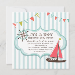 Blått nautiskt festbanner Baby Shower-inbjudan Inbjudningar