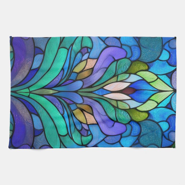 Blått nedfläckad av blommigt kökshandduk (Horisontell)