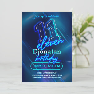 Blått Neon 11:e Födelsedagsfest inbjudan-kort Inbjudningar