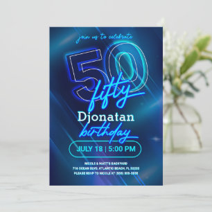 Blått Neon 50:e Födelsedagsfest inbjudan-kort Inbjudningar