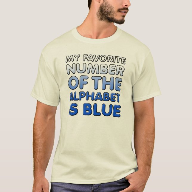 Blått nummer på Alphabet Funny T-Shirt (Framsida)