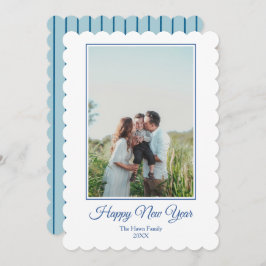 Blått nytt års familjefoto för diskettfack i Rand Julkort