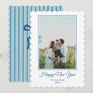 Blått nytt års familjefoto för diskettfack i Rand Julkort