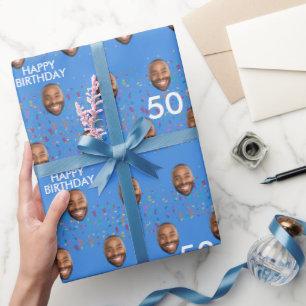 Blått, nyttigt Ansikte-foto, 50:e Födelsedagsfeste Presentpapper