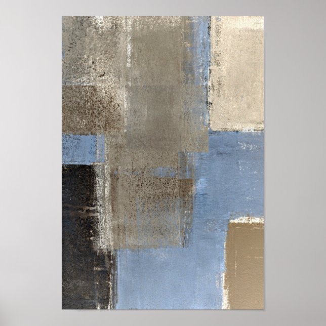 Blått och beige Abstrakt konst Poster (Framsidan)