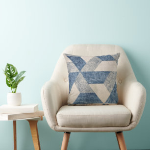 Blått och beige geometriskt mönster kudde