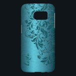 Blått och blått_Grönt Galaxy S5 Skal<br><div class="desc">Elegantens blåfärgade blommigtar med turkosa blå struktur-grönt,  borstat aluminiumutseende. Anpassade och valfritt monogram.</div>