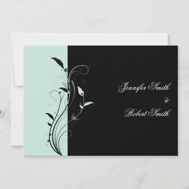 Blått och blom- Filigree bröllopinbjudan för svart Inbjudningar (Framsida)