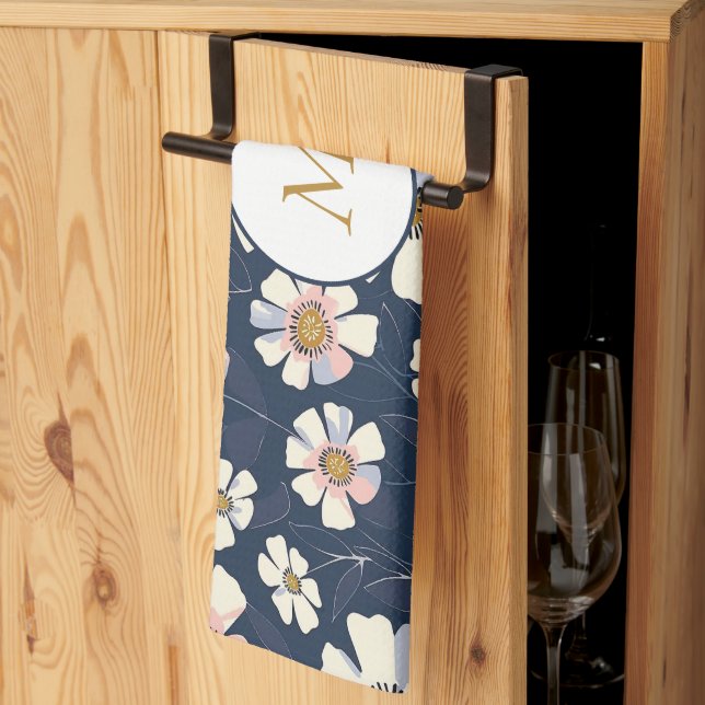 Blått och Blommigt Kökshandduk (Thirds Fold)