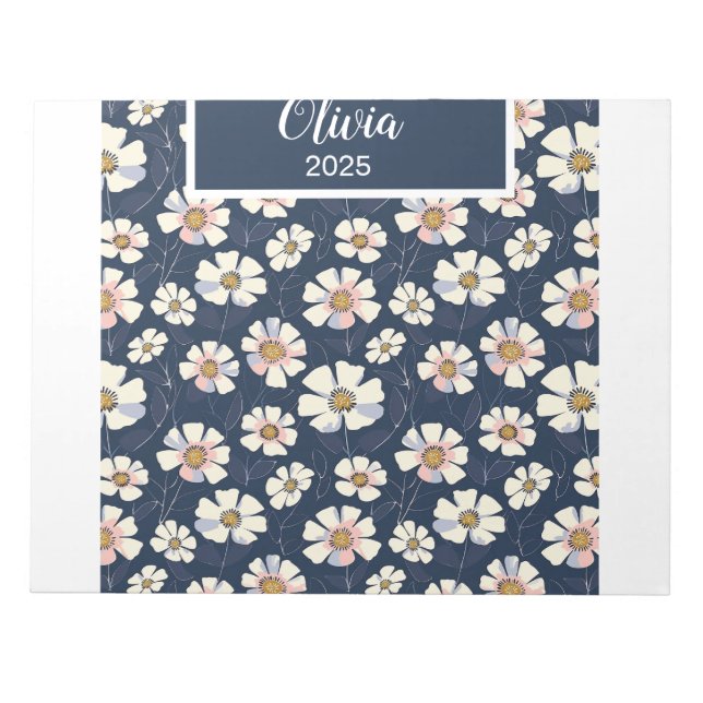 Blått och blommigt mönster anteckningsblock (Framsida)