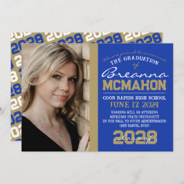 Blått och bronze Guld Studenten fotomeddelande Inbjudningar