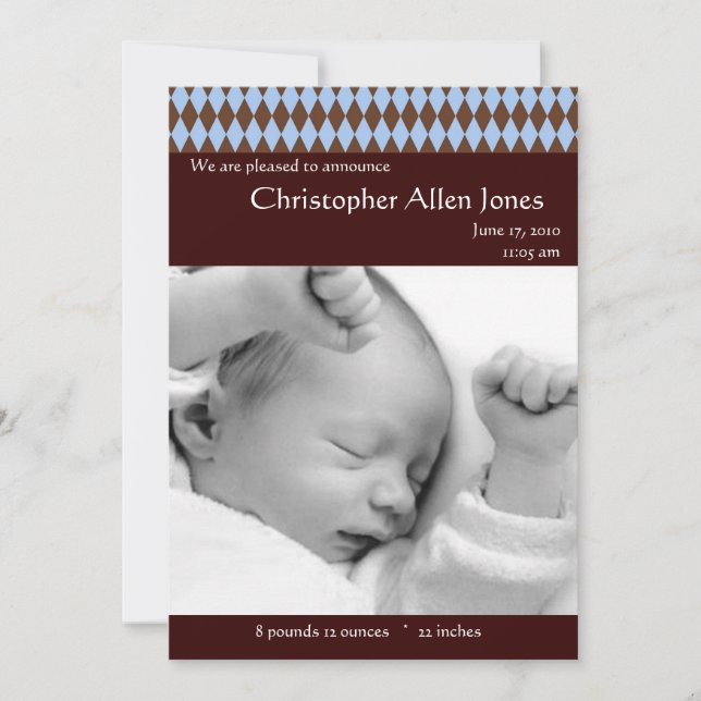 Blått och brunt argyle Pojke-meddelande Meddelande (Framsida)