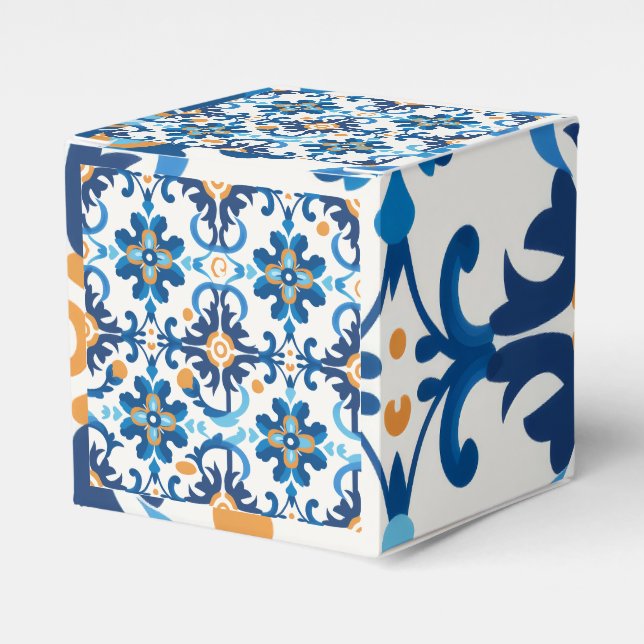 Blått och brunt fickformat presentaskar (Framsidan Sidan)