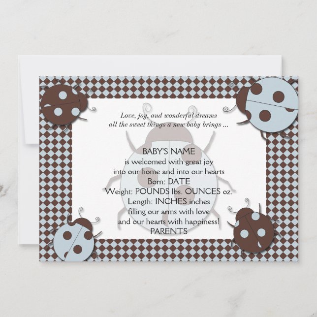Blått och brunt Ladybug Baby-meddelande Meddelande (Framsida)