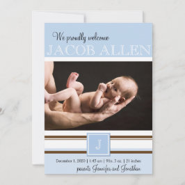 Blått och brunt Monogram Boy Baby-meddelande Meddelande