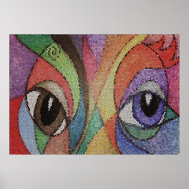 Blått och brunt öga nedfläckad glasfraktur poster (Framsidan)