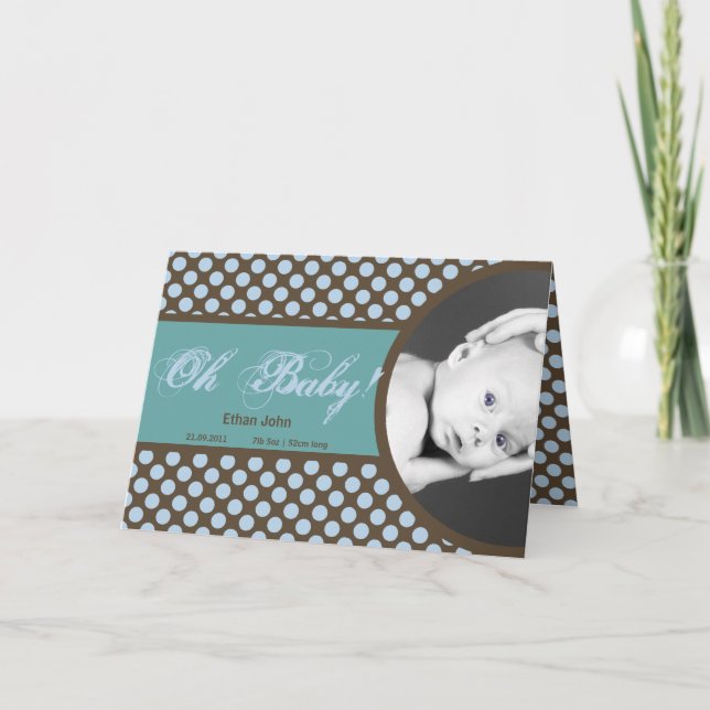 Blått- och bruntpolkaen pricker pojken tackar dig tack kort (Framsida)