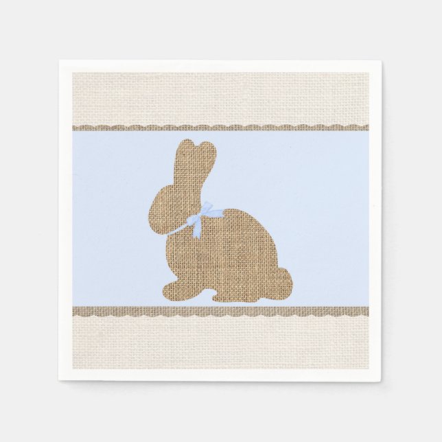 Blått och Burlap Rustic Bunny Påsk Baby Shower Pappersservett (Framsidan)