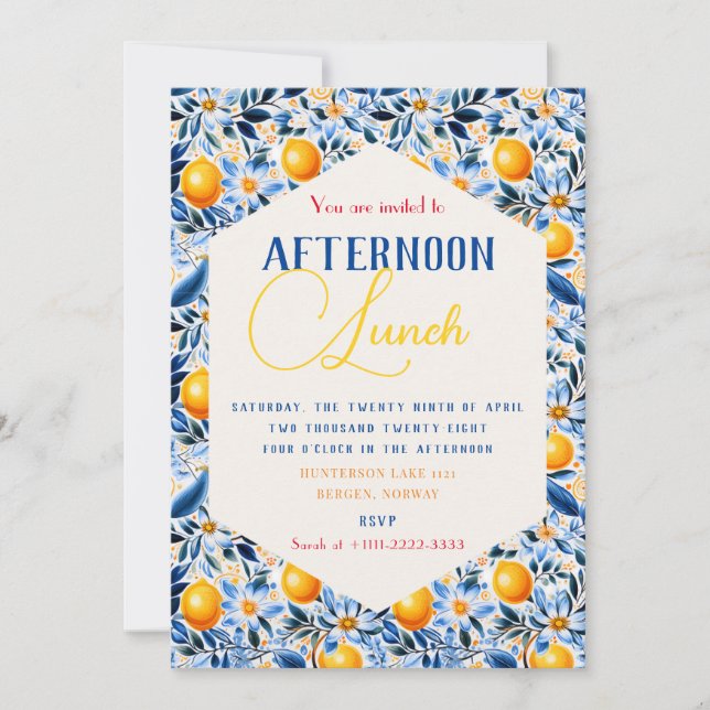 Blått Och Citron Tema  Inbjudningar (Framsida)