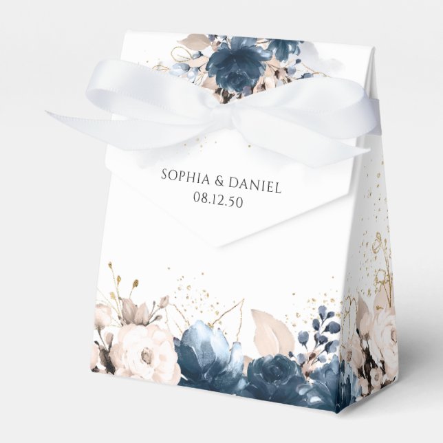 Blått och dammigt Ro-bröllopsruta Presentaskar (Framsidan Sidan)