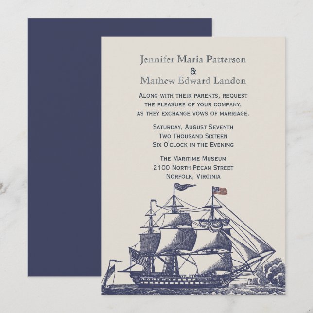 Blått och elfenben-Frakt-bröllop Inbjudningar (Fram/baksida)