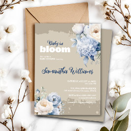 Blått och elfenbenst blommigt - inbjudan till baby