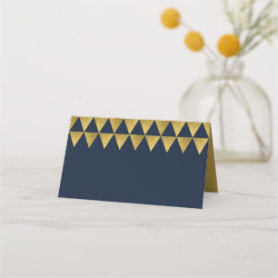 Blått och faux Guld-triangeln Geometric Mönster Placeringskort
