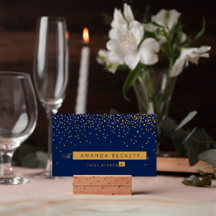 Blått och glam Guld-konfetti Bröllop-eskort Placeringskort