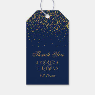 Blått och glam Guld Konfetti-bröllopsförmån Presentetikett