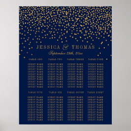 Blått och glam Guld-konfetti-sätet Bröllop Poster