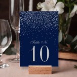 Blått och glam Silver Konfetti Bröllop Bordsnummer<br><div class="desc">Insamlingen av marinblått och glam silver konetti bröllop är perfekt för alla par som planerar en romantisk bröllop firande. Utformningen har en chic marin blå bakgrund med glam silver konetti som verkligen är bedövande och perfekt för alla speciella händelser. Ordalydelsen omfattar samma färg i silver som formgivningen och kan lätt...</div>