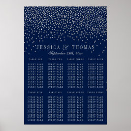 Blått och glam Silver-konfetti-sätet Bröllop Poster