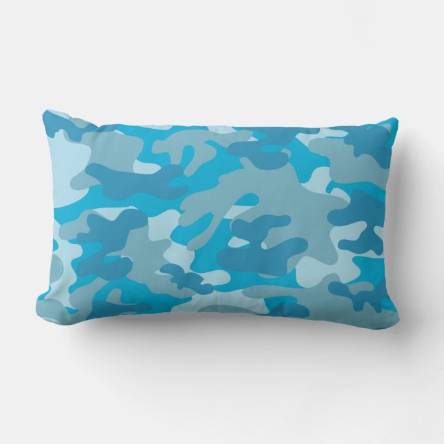 Blått och grå Camo design Lumbarkudde (Framsida)