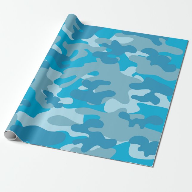 Blått och grå Camo design Presentpapper (Utrullad)