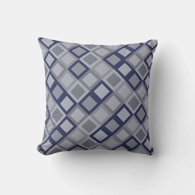 Blått och Grått Geometric Mönster Dekorativ kudde (Framsida)