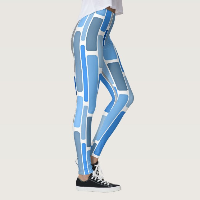 Blått och grått geometriskt mönster, leggings (Höger)