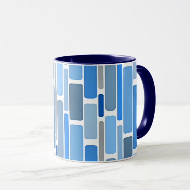 Blått och grått geometriskt mönster, mugg (Framsida höger)