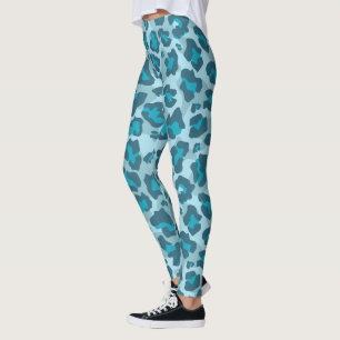 Blått och grått leopard leggings