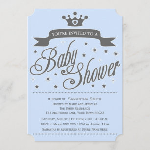 Blått och Grått Little Prince Baby Shower-inbjudan Inbjudningar