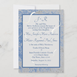 Blått och Grått Marble-inbjudan till Monogrammet b Inbjudningar