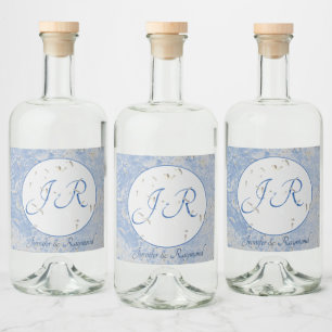 Blått och Grått, marmorerat med Monogram Spritflaskor Etikett