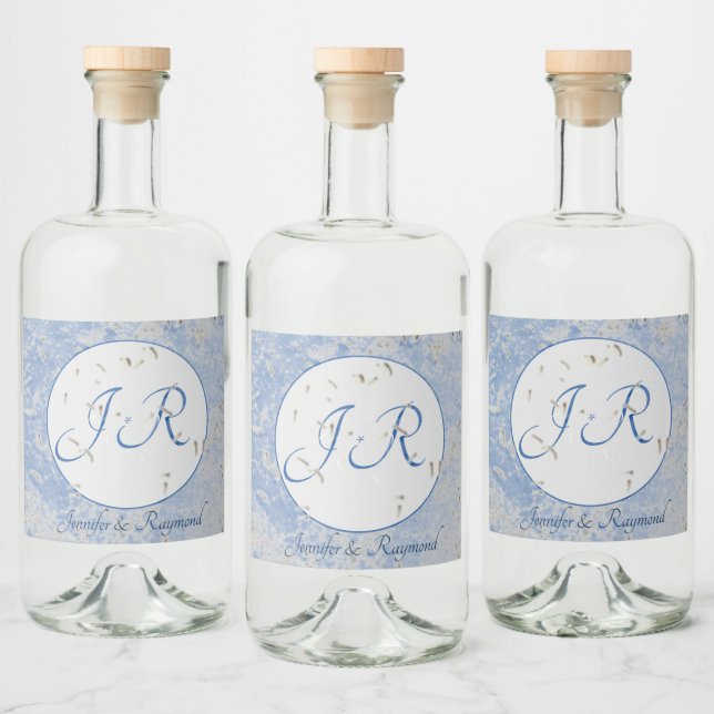 Blått och Grått, marmorerat med Monogram Spritflaskor Etikett (Flaskor)