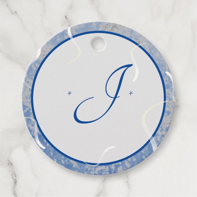 Blått och Grått, marmorerat, monogrammat Gåvor Etiketter (Framsida)
