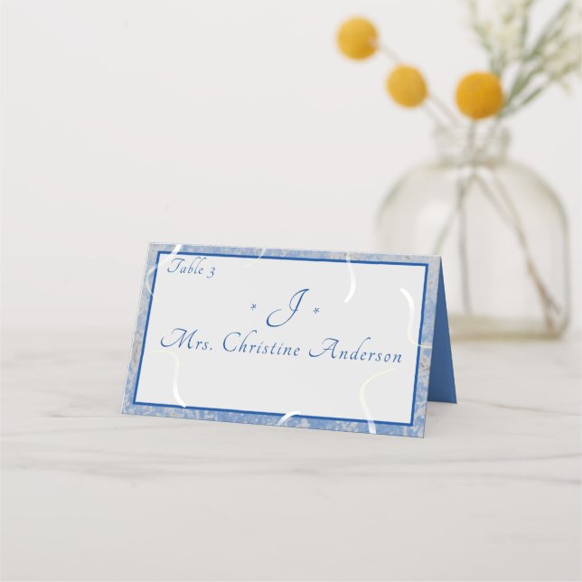 Blått och Grått marmorerat Placeringskort (Framsida)